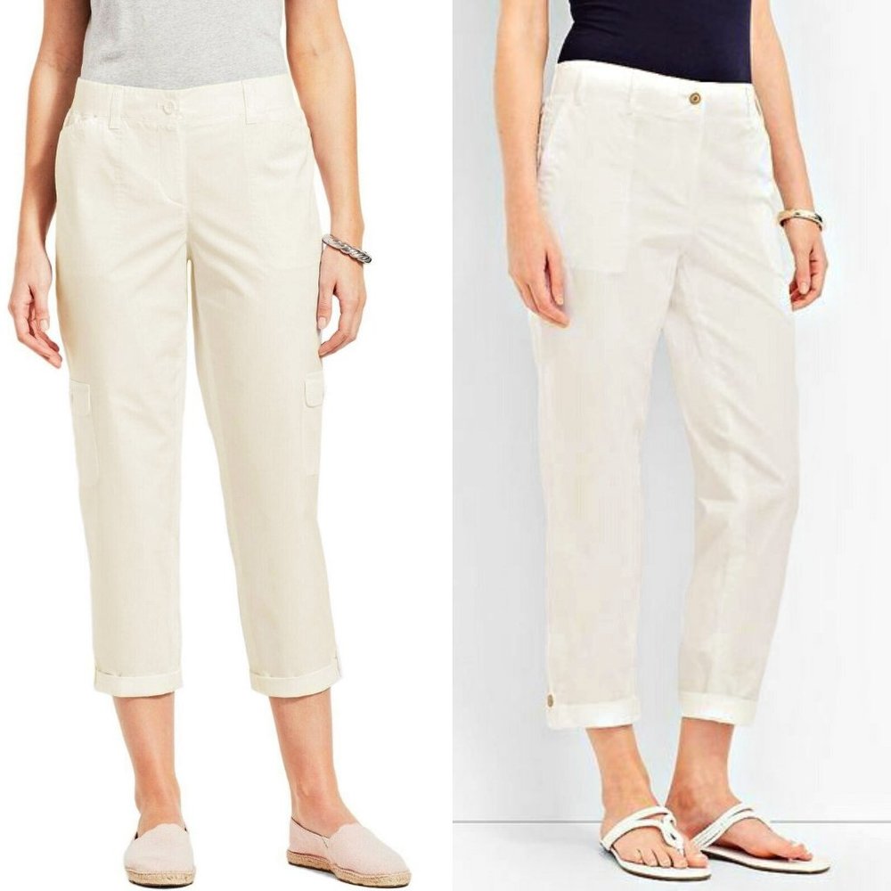 TALBOTS Light Beige Roll Tab Hem Utility Workwear Style Signature Pants NWT